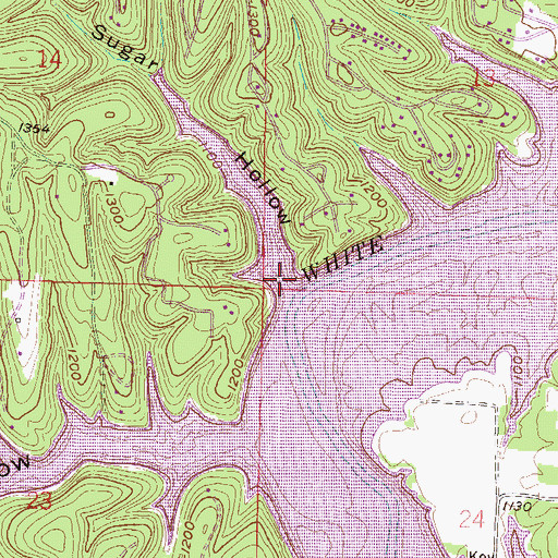 Topographic Map of Sugar Hollow, AR