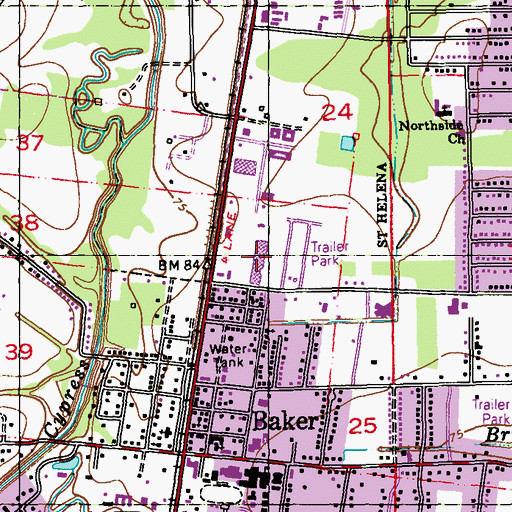 Topographic Map of Baker Plaza Shopping Center, LA