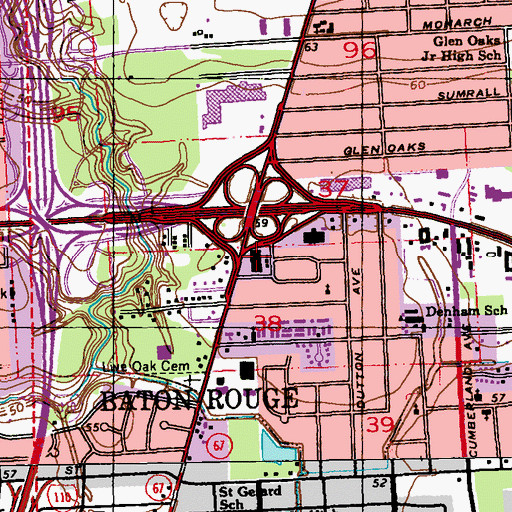 Topographic Map of Batemans Shopping Center, LA