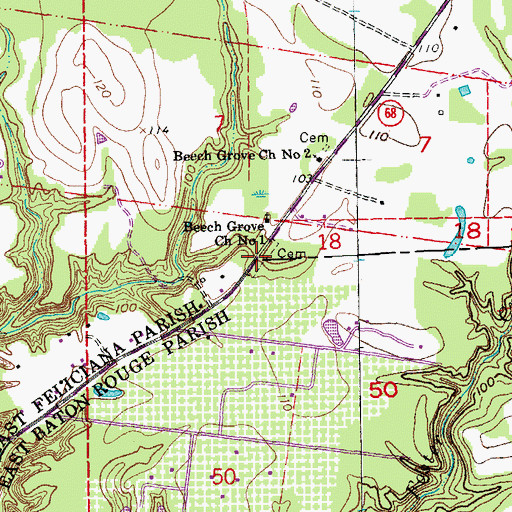 Topographic Map of Beech Grove Cemetery, LA