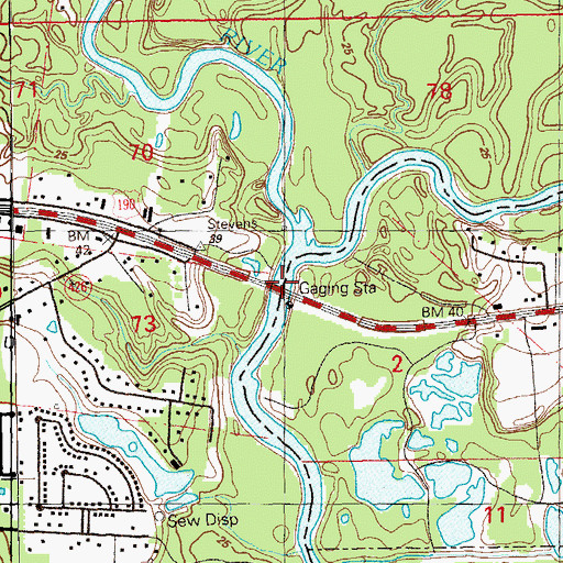 Topographic Map of Bentons Ferry (historical), LA