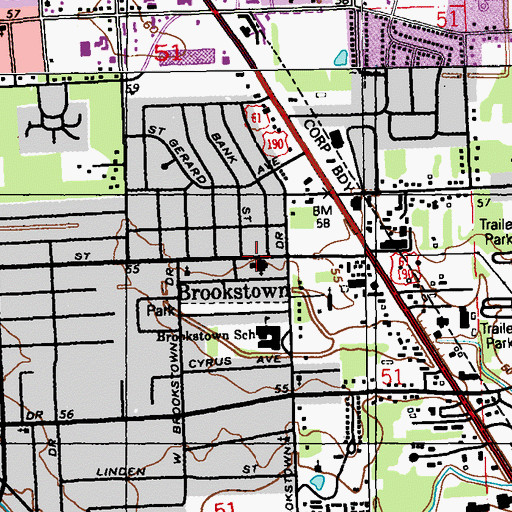 Topographic Map of Brookstown Baptist Church, LA
