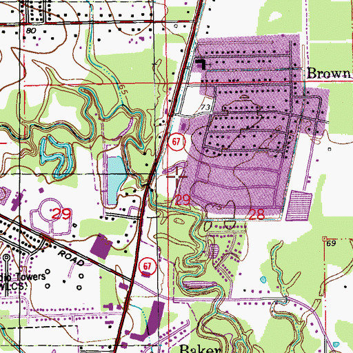 Topographic Map of Brown Heights Park, LA