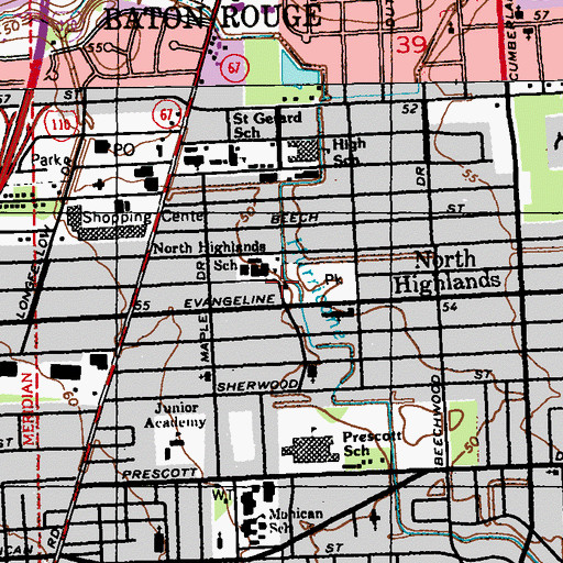 Topographic Map of Central Church of Christ, LA