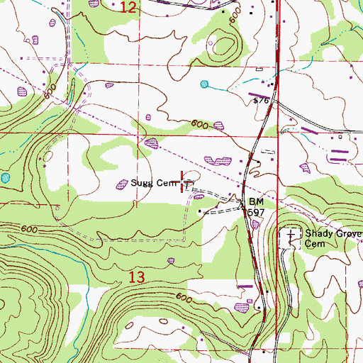 Topographic Map of Sugg Cemetery, AR