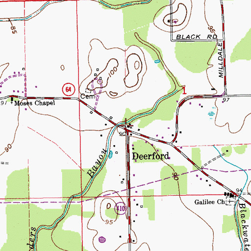 Topographic Map of Deerford Methodist Church, LA