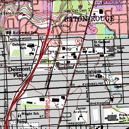 Topographic Map of Delmont Village Shopping Center, LA