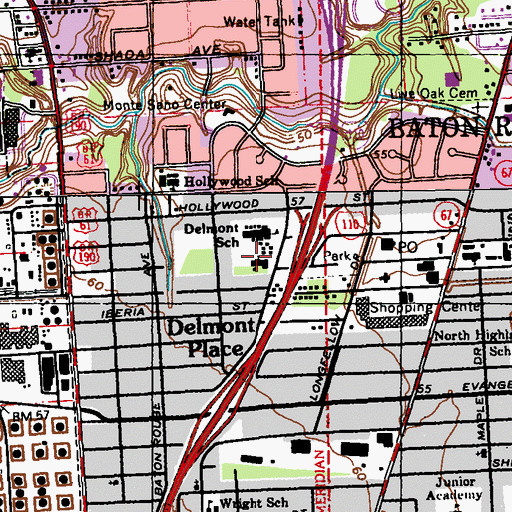 Topographic Map of Douglas Avenue Baptist Church, LA