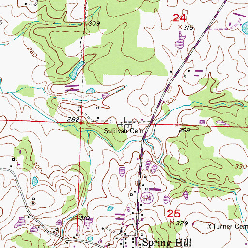 Topographic Map of Sullivan Cemetery, AR