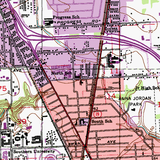 Topographic Map of First Presbyterian Church of Scotlandville, LA