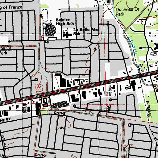 Topographic Map of Florida East Plaza Shopping Center, LA