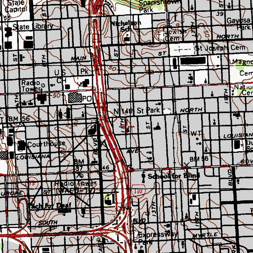 Topographic Map of Gethsemane Baptist Church, LA