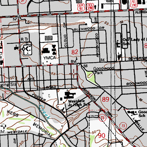 Topographic Map of Goodwood Shopping Center, LA