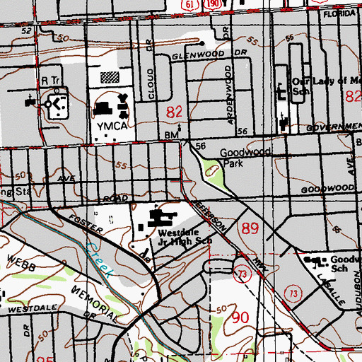 Topographic Map of Goodwood Village Shopping Center, LA