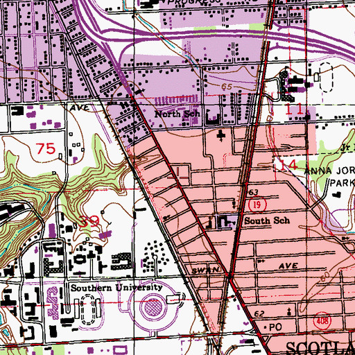 Topographic Map of Greater Central Baptist Church, LA