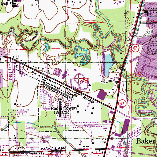 Topographic Map of Hillcrest Gardens Cemetery, LA