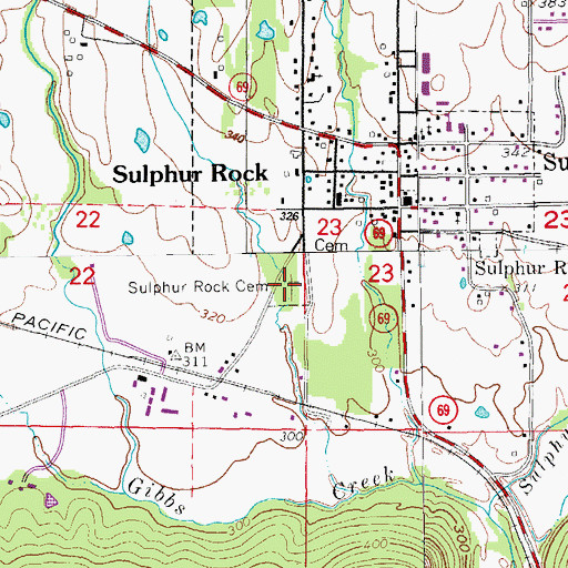 Topographic Map of Sulphur Rock Cemetery, AR