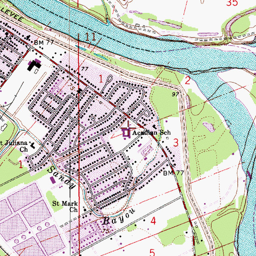 Topographic Map of Acadian Elementary School, LA