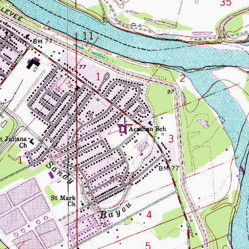 Topographic Map of Acadian Elementary School, LA