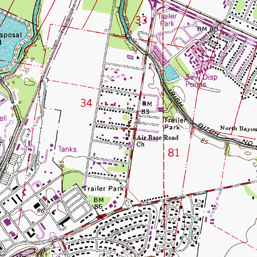 Topographic Map of Air Base Road Baptist Church, LA