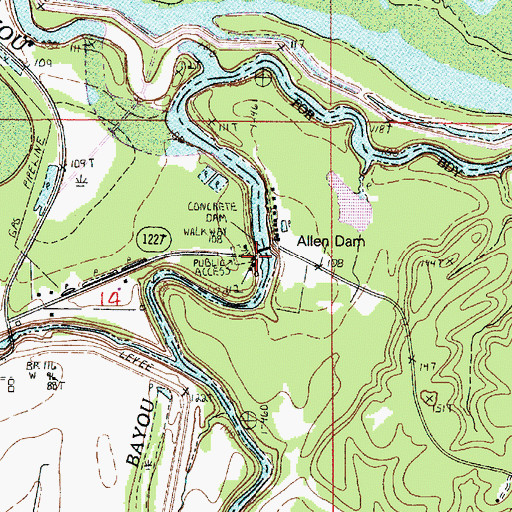 Topographic Map of Allen Dam, LA
