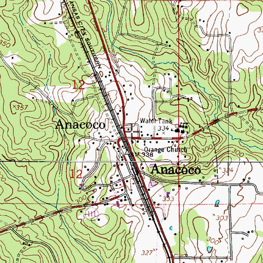 Topographic Map of Anacoco, LA