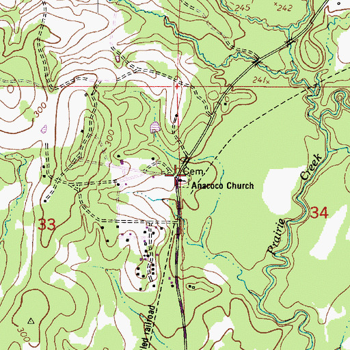 Topographic Map of Old Anacoco Baptist Church, LA