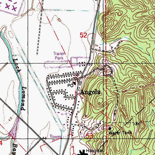 Topographic Map of Angola, LA