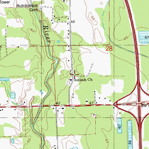 Topographic Map of Antioch Baptist Church, LA