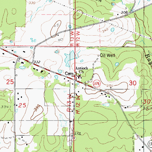 Topographic Map of Antioch Baptist Church, LA