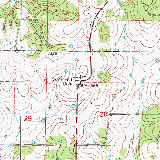 Topographic Map of Summers Cemetery, AR