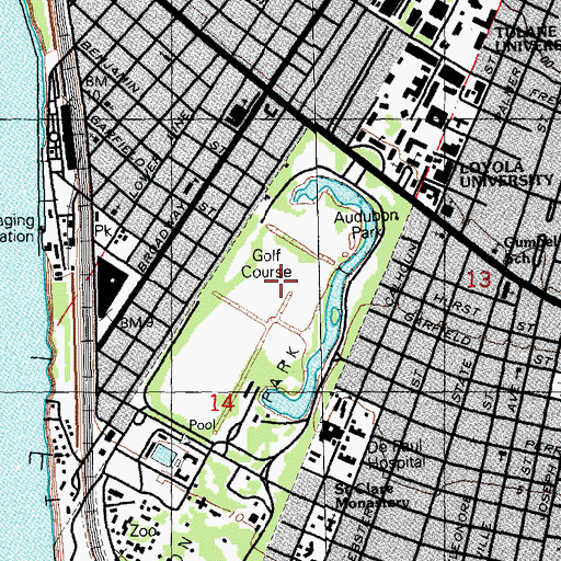 Topographic Map of Audubon Park, LA