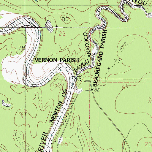 Topographic Map of Bayou Anacoco, LA