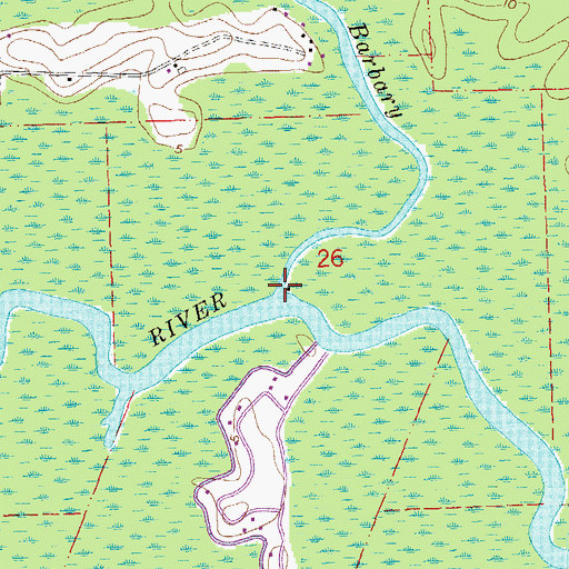 Topographic Map of Bayou Barbary, LA