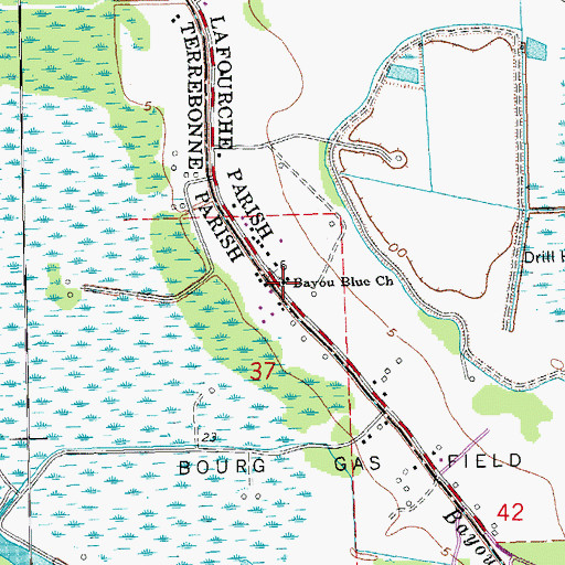 Topographic Map of Bayou Blue Church, LA