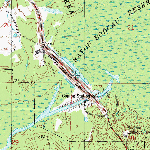 Topographic Map of Bayou Bodcau Dam, LA