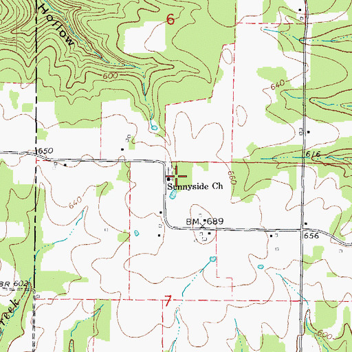 Topographic Map of Sunnyside Church, AR