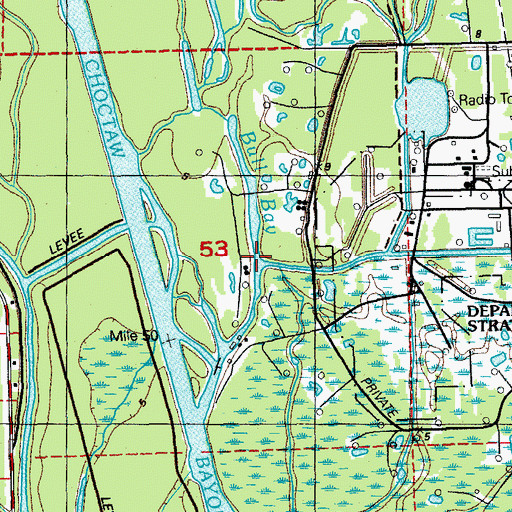 Topographic Map of Bayou Bourbeaux, LA