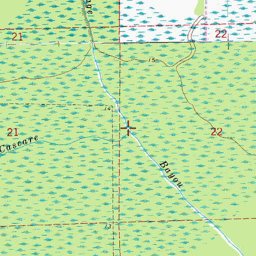 Topographic Map of Bayou Cascare, LA