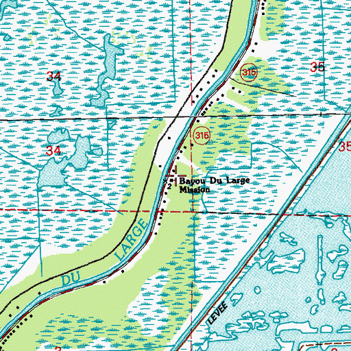 Topographic Map of Bayou du Large Baptist Mission, LA