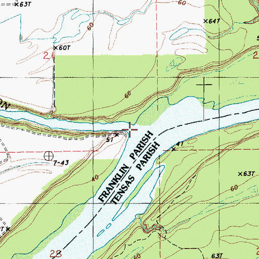 Topographic Map of Bayou Macon, LA