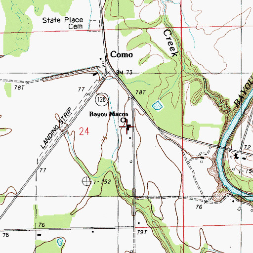 Topographic Map of Bayou Macon Baptist Church, LA
