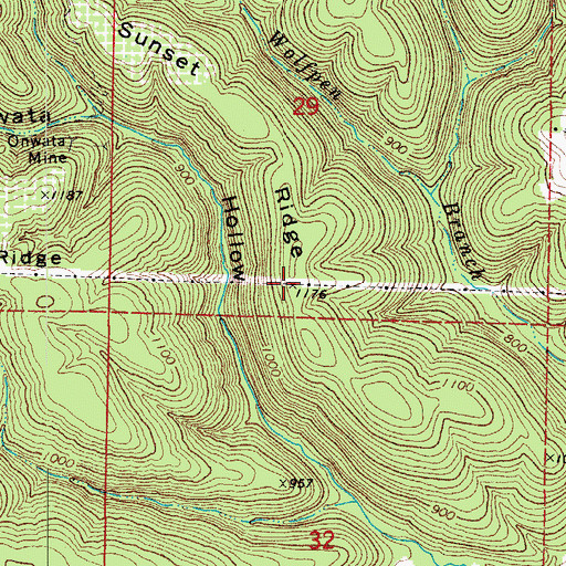 Topographic Map of Sunset Ridge, AR