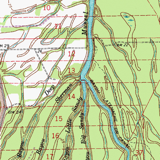 Topographic Map of Bayou Sherman, LA