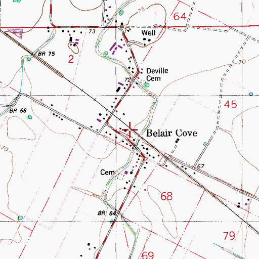 Topographic Map of Belair Cove, LA