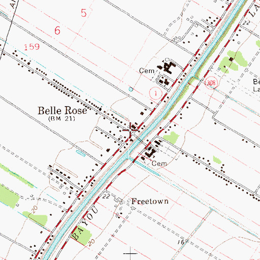 Topographic Map of Belle Rose, LA