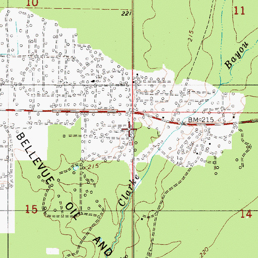 Topographic Map of Bellevue Oil and Gas Field, LA