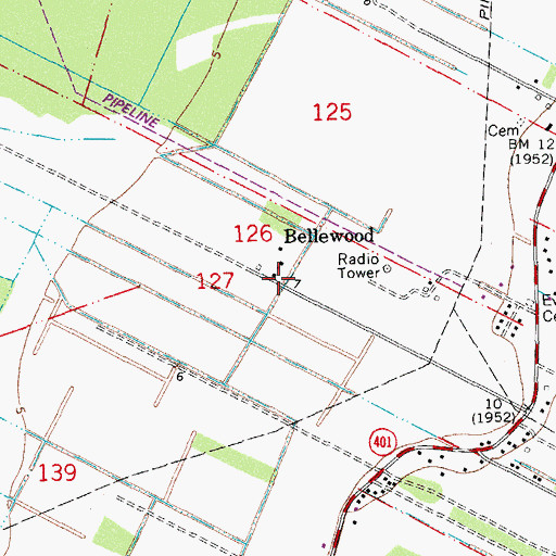 Topographic Map of Bellewood, LA