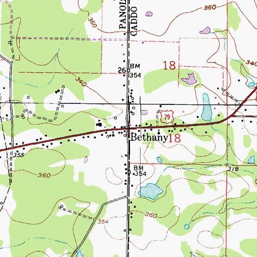 Topographic Map of Bethany, LA