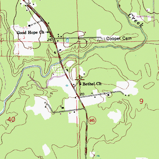 Topographic Map of Bethel Church of God, LA